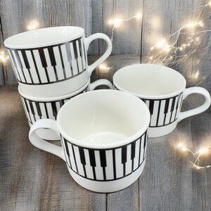 VTG AIM 1998 Albert Elovitz Black White Piano Keys Porcelain 8oz Mugs Cups Set 4